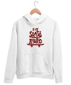 Skateboard - Kaykay Beyaz Unisex Kapşonlu Sweatshirt