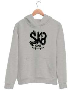 Skateboard - Kaykay Gri Unisex Kapşonlu Sweatshirt