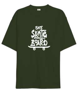 Skateboard - Kaykay Haki Yeşili Oversize Unisex Tişört