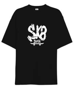 Skateboard - Kaykay Siyah Oversize Unisex Tişört