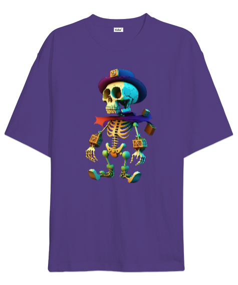 Skeleton Mor Oversize Unisex Tişört