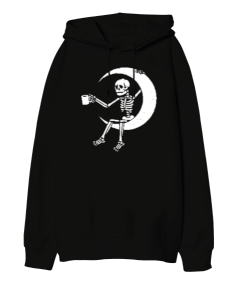 Skeleton On Moon Oversize Unisex Kapüşonlu Sweatshirt