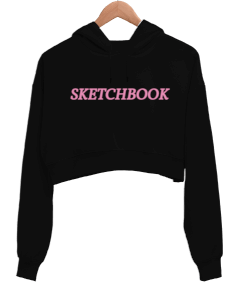 Sketchbook tasarımlı Kadın Crop Hoodie Kapüşonlu Sweatshirt