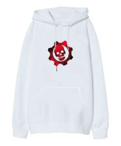 SKULL Beyaz Oversize Unisex Kapüşonlu Sweatshirt