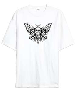 Skull Butterfly - İskelet kelebek Beyaz Oversize Unisex Tişört