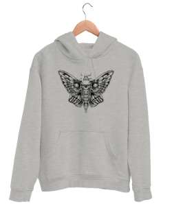 Skull Butterfly - İskelet kelebek Gri Unisex Kapşonlu Sweatshirt