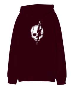 Skull Energy - Kafatası Bordo Oversize Unisex Kapüşonlu Sweatshirt