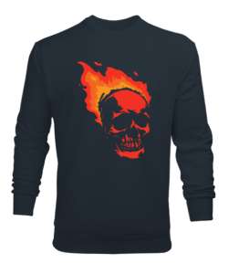 Skull Flame - Kafatası Füme Erkek Sweatshirt