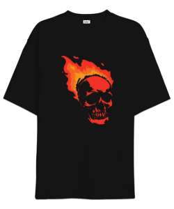 Skull Flame - Kafatası Siyah Oversize Unisex Tişört