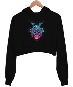 Skull Kadın Crop Hoodie Kapüşonlu Sweatshirt