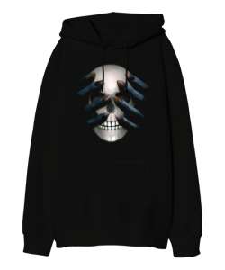 Skull - Kafatası Blu Siyah Oversize Unisex Kapüşonlu Sweatshirt