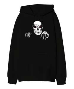 Skull - Kafatası Blu V2 Siyah Oversize Unisex Kapüşonlu Sweatshirt