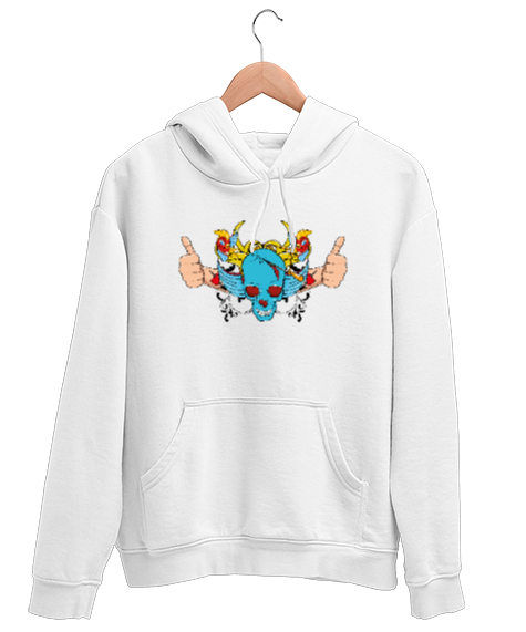 Tisho - Skull - Kafatası - Tattoo Beyaz Unisex Kapşonlu Sweatshirt