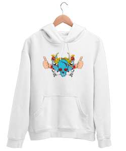 Skull - Kafatası - Tattoo Beyaz Unisex Kapşonlu Sweatshirt