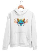 Skull - Kafatası - Tattoo Beyaz Unisex Kapşonlu Sweatshirt - Thumbnail