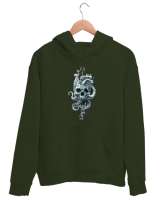 Skull Octopus - Ahtapot Kafatası Haki Yeşili Unisex Kapşonlu Sweatshirt - Thumbnail