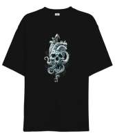 Skull Octopus - Ahtapot Kafatası Siyah Oversize Unisex Tişört - Thumbnail