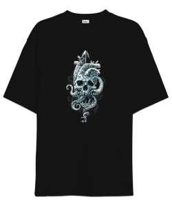 Skull Octopus - Ahtapot Kafatası Siyah Oversize Unisex Tişört