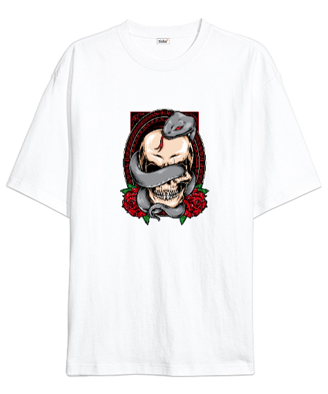 Tisho - Skull Snake - Kafatası Beyaz Oversize Unisex Tişört