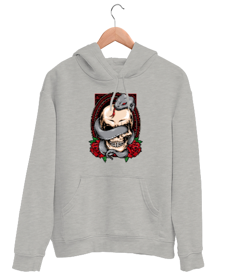 Tisho - Skull Snake - Kafatası Gri Unisex Kapşonlu Sweatshirt