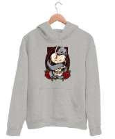 Skull Snake - Kafatası Gri Unisex Kapşonlu Sweatshirt - Thumbnail