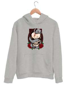 Skull Snake - Kafatası Gri Unisex Kapşonlu Sweatshirt