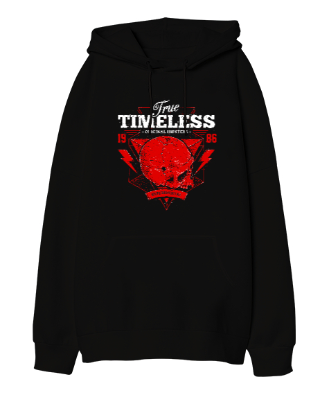 Skull True Timeless - Kafatası, İskelet Siyah Oversize Unisex Kapüşonlu Sweatshirt