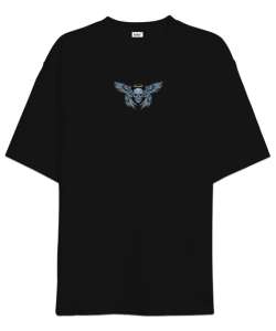 Skull Wings - Kanatlı Kurukafa Sırt Taraflı Siyah Oversize Unisex Tişört