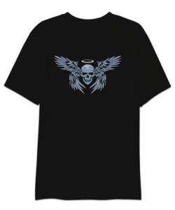 Skull Wings - Kanatlı Kurukafa Sırt Taraflı Siyah Oversize Unisex Tişört