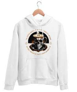 SKULLCOFFEE Beyaz Unisex Kapşonlu Sweatshirt