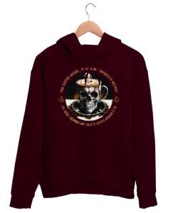 SKULLCOFFEE Bordo Unisex Kapşonlu Sweatshirt