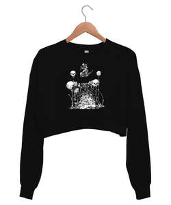 Skulls Siyah Kadın Crop Sweatshirt