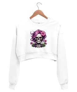 SKULLWOMEN Beyaz Kadın Crop Sweatshirt