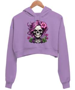 SKULLWOMEN Lila Kadın Crop Hoodie Kapüşonlu Sweatshirt