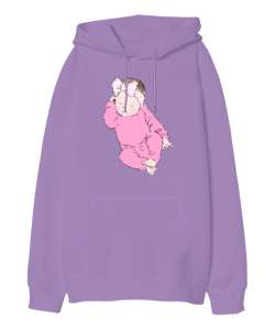 sleep baby Lila Oversize Unisex Kapüşonlu Sweatshirt