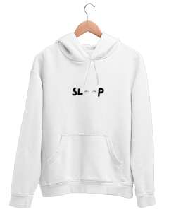 Sleep Beyaz Unisex Kapşonlu Sweatshirt