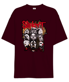 Slipknot Rock Tasarım Baskılı Bordo Oversize Unisex Tişört