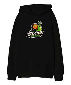 Slow Motion Siyah Oversize Unisex Kapüşonlu Sweatshirt