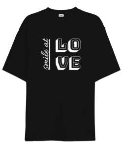 smile at love Siyah Oversize Unisex Tişört