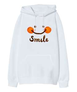 Smile - Gülümse Beyaz Oversize Unisex Kapüşonlu Sweatshirt