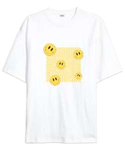 Smiles Beyaz Oversize Unisex Tişört