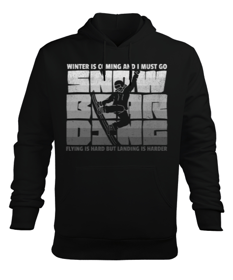 SNOWBOARDING Siyah Erkek Kapüşonlu Hoodie Sweatshirt