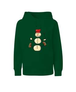 Snowman Çimen Yeşili Çocuk Unisex Hoodie Kapüşonlu