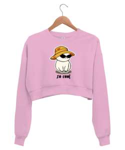 So Cool cat Pembe Kadın Crop Sweatshirt