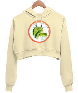 Soda Limon Krem Kadın Crop Hoodie Kapüşonlu Sweatshirt