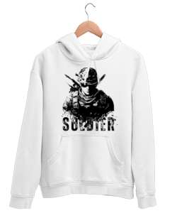 Soldier Beyaz Unisex Kapşonlu Sweatshirt