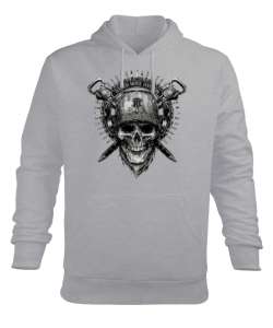 Soldier Skull - Asker Kafatası Gri Erkek Kapüşonlu Hoodie Sweatshirt