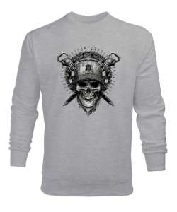 Soldier Skull - Asker Kafatası Gri Erkek Sweatshirt