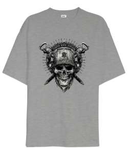 Soldier Skull - Asker Kafatası Gri Oversize Unisex Tişört