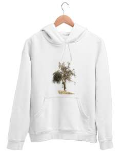 Sonbahar Ağaç Beyaz Unisex Kapşonlu Sweatshirt